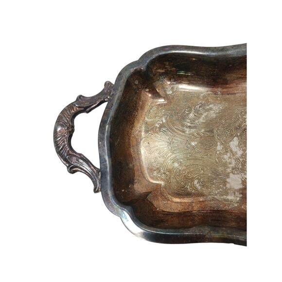 Antique Leonard 11" Serving Tray Footed Handles Silverplate Patina Aged Vintage - Picture 3 of 15
